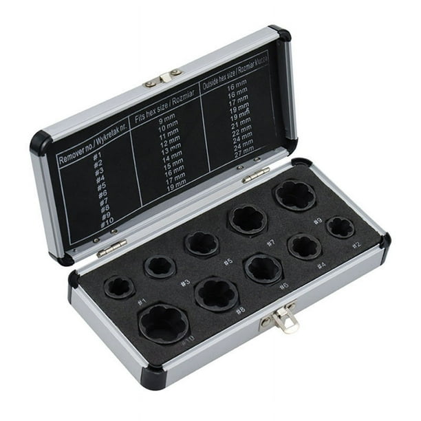 Juego de extractores de tuercas y pernos, extractor de tuercas dañadas de 10 piezas, juego de herramientas de extracción de pernos, herramienta de extracción de insertos de tuercas hexagonales