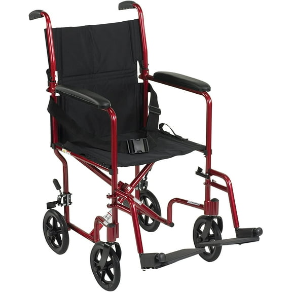 Drive Medical Aluminum Transport Chair, 19", Red( Pack of 2 )