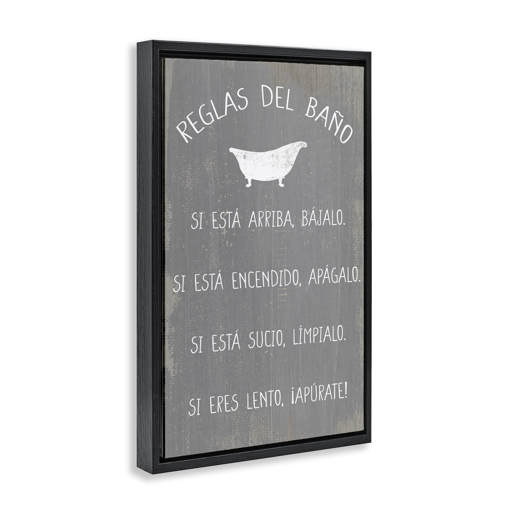 Stupell Industries Reglas Del Baño con Bañera Bath & Laundry Painting Black Floater Framed Art Print Wall Art, 17 x 25
