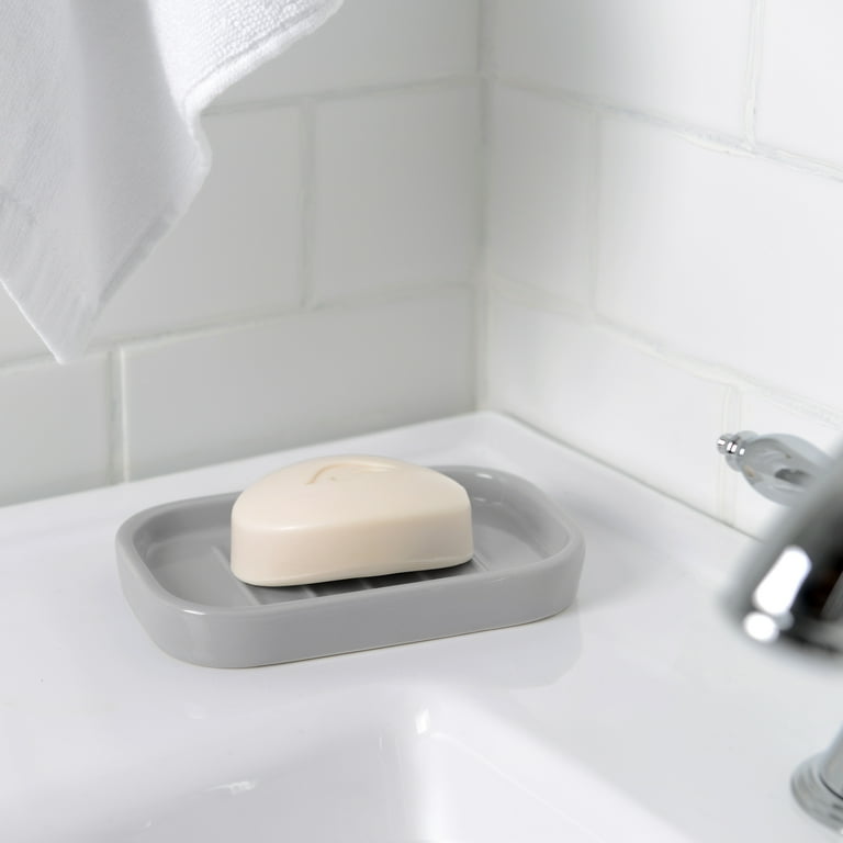 Mainstays Basic Ceramic Soap Dish Soft Silver Grey - Walmart.com