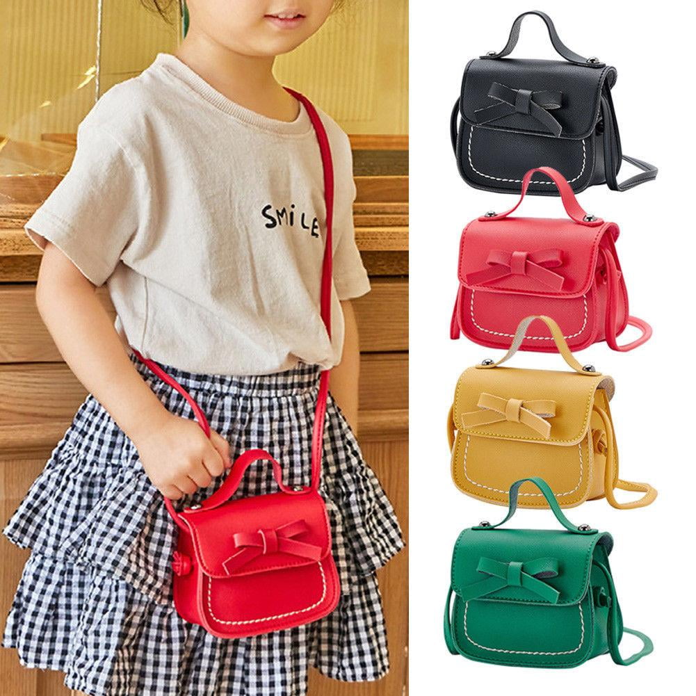 Kids Baby Girls PU Leather Bowknot Messenger Crossbody Bag Purse Handbag