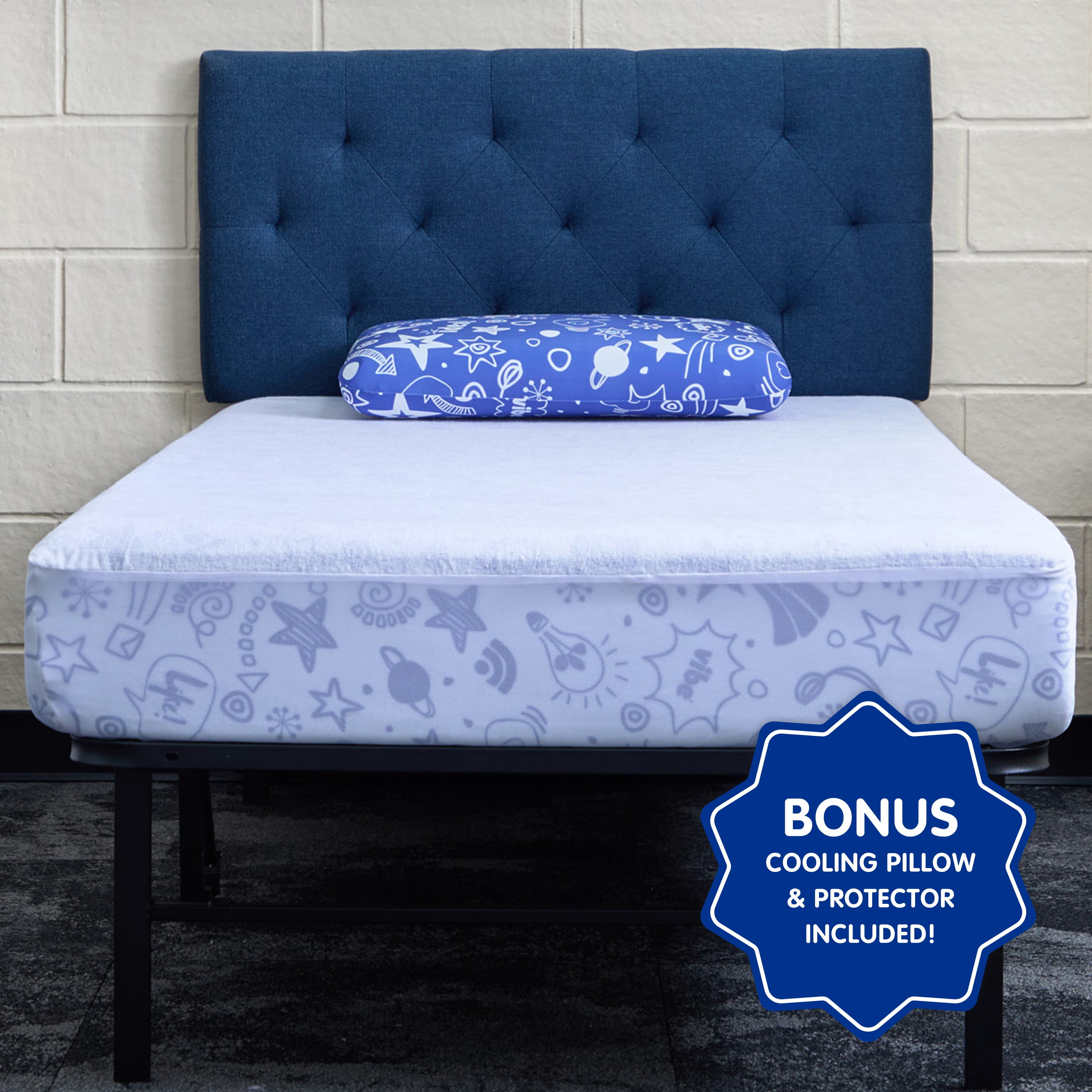 Vibe® Cool Sleep Bundle Featuring: Gel Memory Foam 8-inch Mattress, Memory Foam Standard Pillow, and Water-Resistant Protector (For Adults), Twin XL