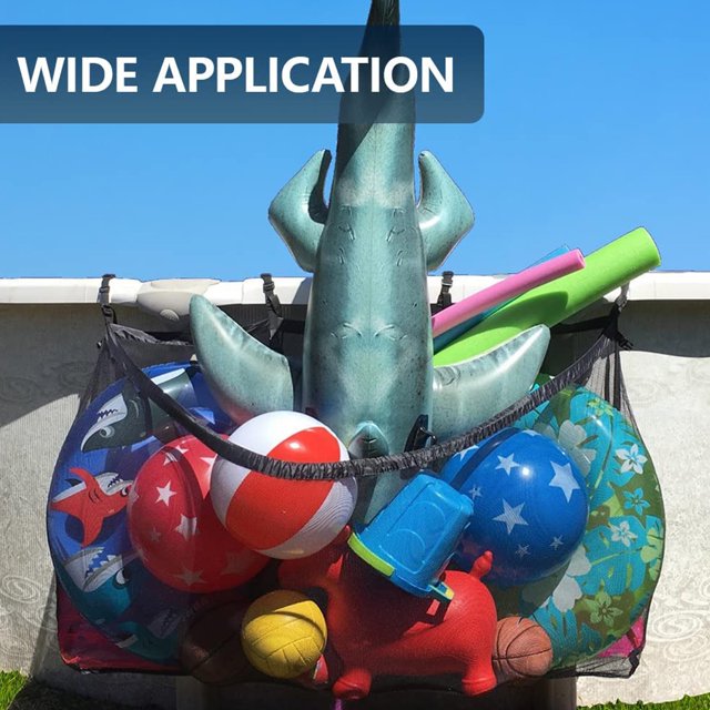 Muyoka Bolsa de almacenamiento de flotador para piscina colgante 150x85CM Organizador de malla grande para inflables y juguetes de piscina Bolsa de red de almacenamiento de juguetes al aire libre dur