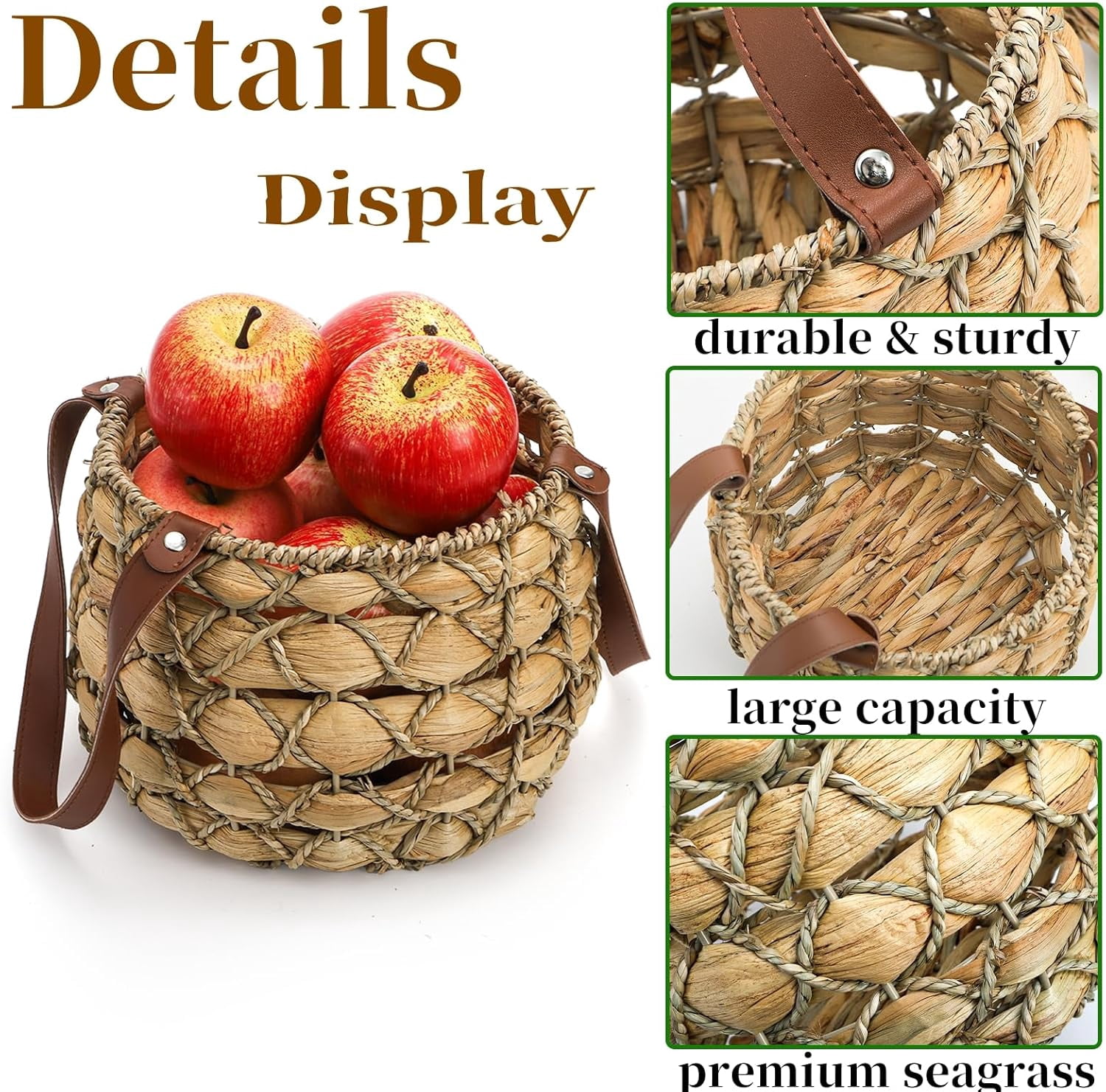 2 Sizes Egg Collecting Baskets with Handle, Round Chicken Storage Baskets, Handwoven Wicker Eggs Container for Gathering Fresh Eggs, Vine Countertop Picnic Basket Easter, Harvest