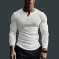 thumbnail image 2 of Miluxas Men's Shirts Contrast Stitching Long Sleeved Stand Collar Blouses Buttons Muscle Fit Vintage Casual Pullover Shirts White, 2 of 6