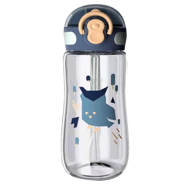 Kids Drinking Straw Bottle Tritan Portable Leak Proof Straw Water Bottle for Children Deep Blue 350ml