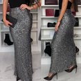 thumbnail image 3 of Joernso Maxi Skirt High Waist Solid Color Long Skirt with Shiny Sequin Decoration Home Commuting Street Leg-lengthening Skirt, 3 of 7