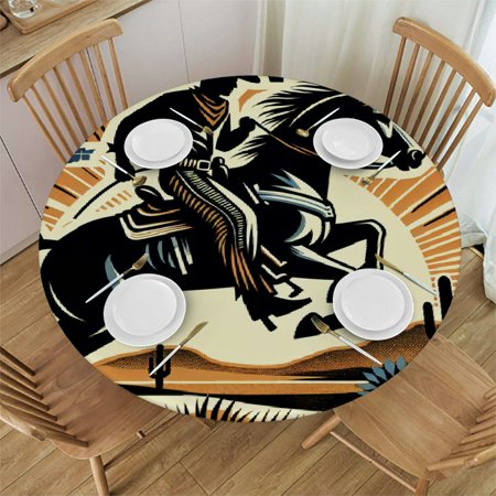 

Patifu Cowboy Horse Sunset Round Table Cover Stain Resistant Washable Indoor Outdoor Tablecloth Kitchen Dining Wedding Parties Full Width Single-Sided Printing 100% Polyester Fiber 42-46