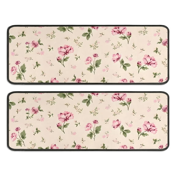 Kitchen Rugs Sets Of 2,Pioneer Flower Floral Print Pattern Anti Fatigue Kitchen Mat Rugs Non Slip Washable,Decorative Kitchen Floor Mats for Kitchen,Sink,Laundry,17"x47" 17"x47"