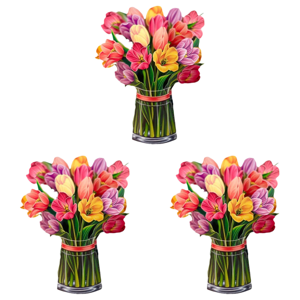 Tarjeta Felicitación Con Ramo Flores Emergente Papel 3D para El Día La Madre Cumpleaños (tulipán)