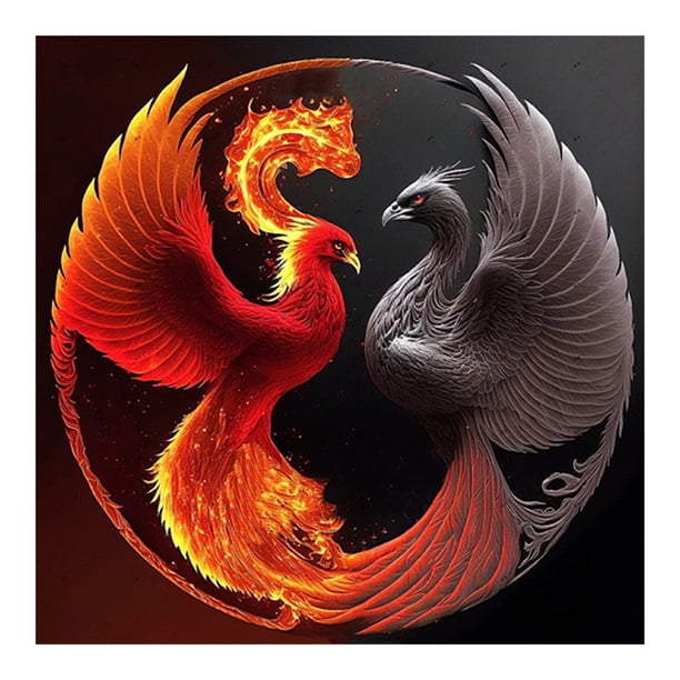 Pintura de diamante 5D DIY taladro redondo completo Phoenix Yin Yang símbolo decoración (sz3743)