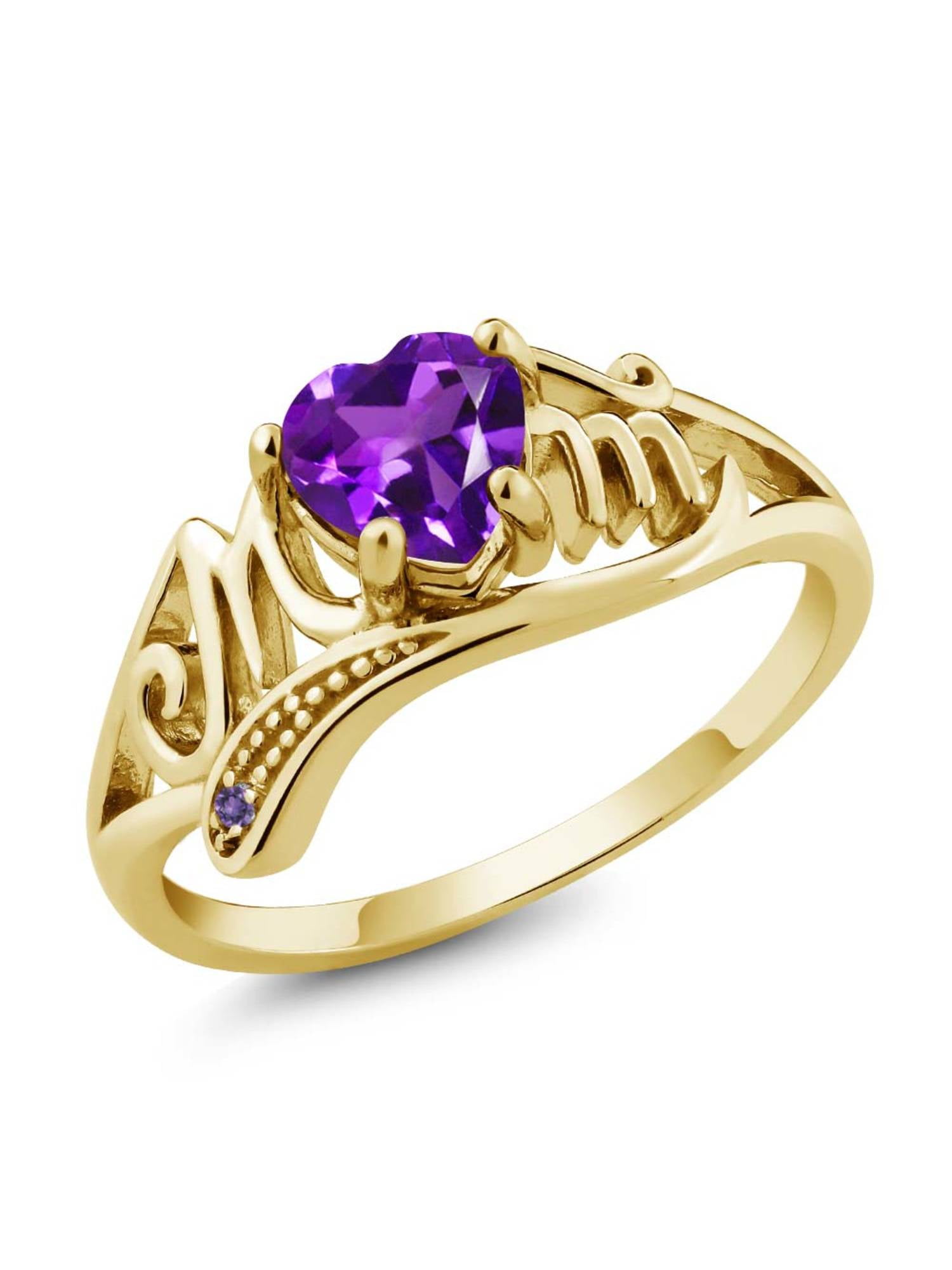 5.19 Ct Heart Shape Purple Amethyst 18K Yellow Gold Plated Silver Ring