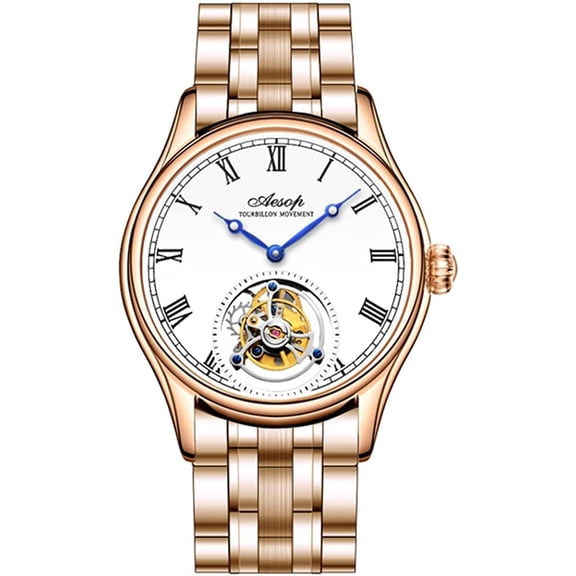 AESOP Wristwatch Analog Manual Winding Mechanical Watch Men's Stainless Steel and Leather Sapphire Male Skeleton Tourbillon Clock Waterproof