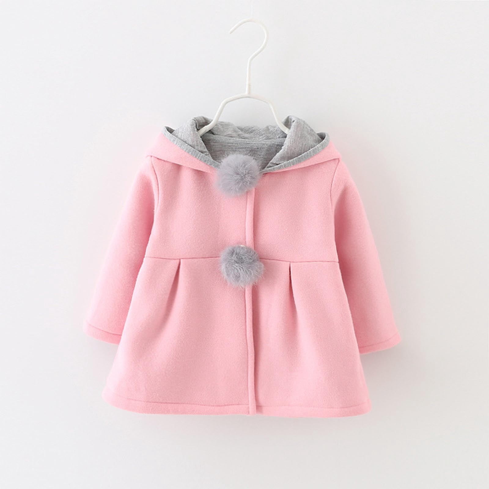 Annhoo Infant Baby Girl's Coats Winter Solid Long Sleeve Cute Ears Hooded Jackets Casual Comfy Warm Clothes