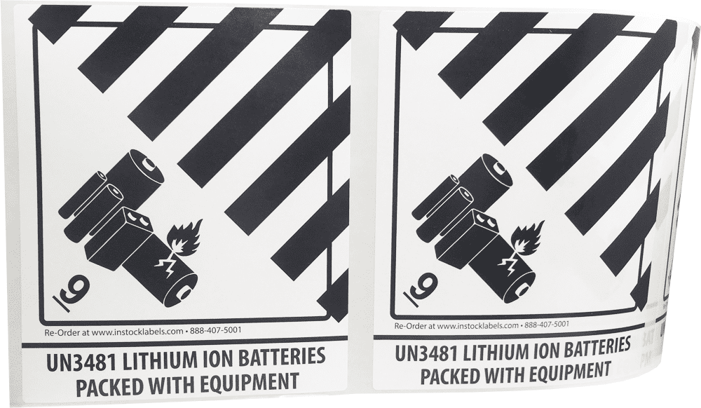 UN3481 Lithium Ion Batteries Packed with Equipment Hazard Class 9 Shipping Labels | 4 x 4.75