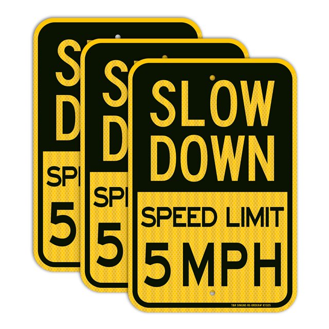 (3 Pack) Slow Down Speed Limit 5 MPH Sign, Slow Down Sign, 18" x 12" Engineer Grade Reflective Sheeting, Rust Free Aluminum, Weather Resistant, Waterproof, Fade Resistant