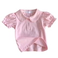 thumbnail image 2 of LNMQLPDBS Toddler Girl Short Sleeve Ruffle Edge Clollared T-Shirts Cute Puff Sleeve Pleated Front Tops Summer Blouse for Beach Party Vacation, 2 of 9