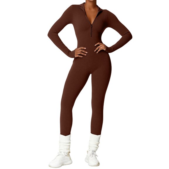 Aoiroe Workout Sets Body Suits Pilates Outfits Workout Bodysuit one Piece Workout Outfit for Women Yoga Outfits Dressy Outfits Winter Rompers Holiday Outfits Womens Jumpsuits Casual Dressy Coffee L
