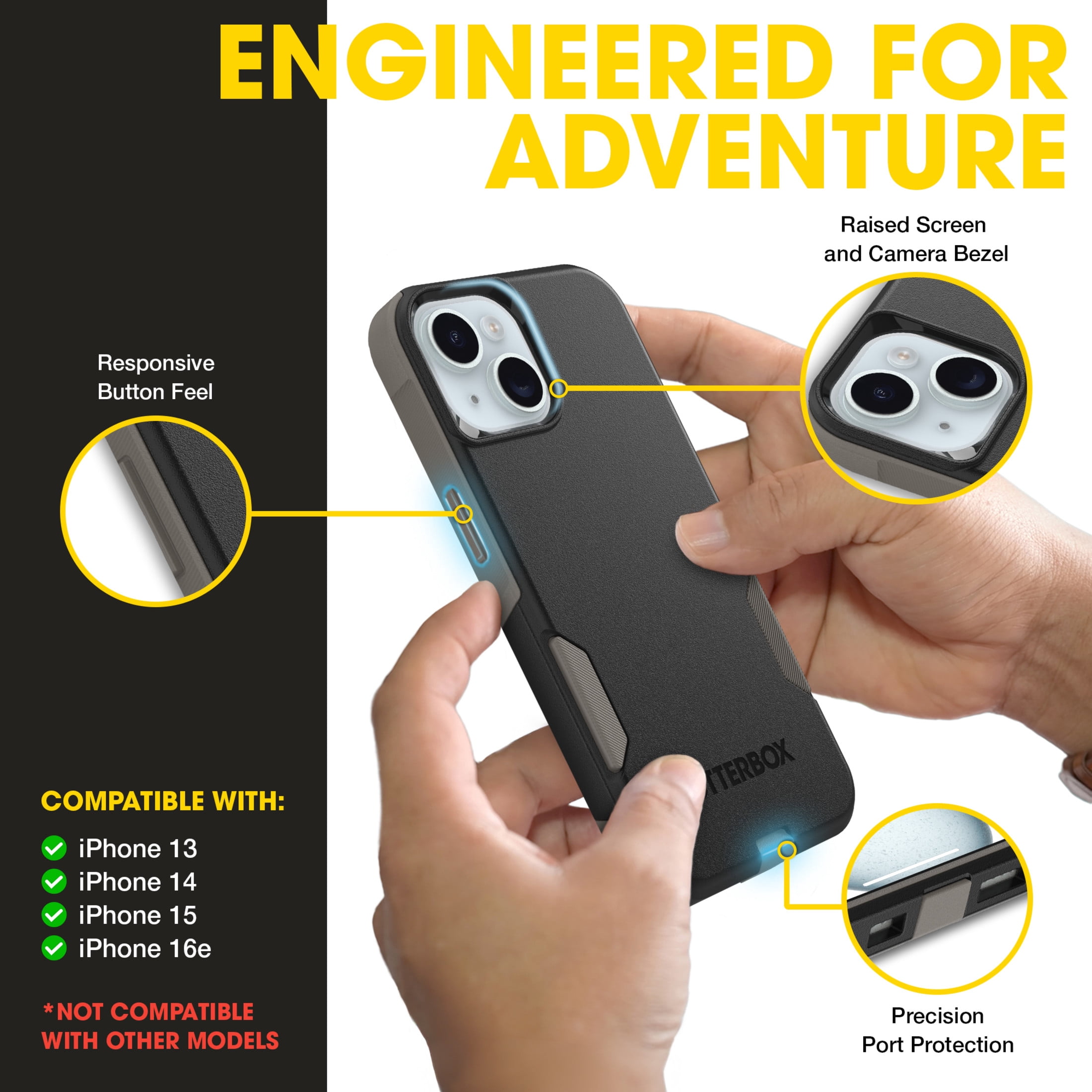 OtterBox Commuter MagSafe Case for iPhone 17e/16e/15/14/13 – Black/Grey – Slim, Shockproof, Dual Layer Drop Protection
