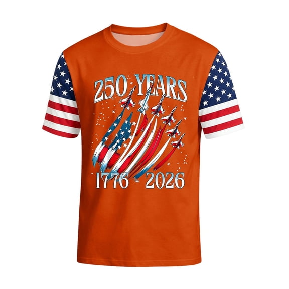Men's 250 Anniversary Shirt 1776-2026 250th Birthday Patriotic American Flag T-Shirt Orange XL