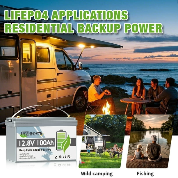 12V 100Ah LiFePO4 Lithium Battery,100A BMS,TCBWORTH Group 31