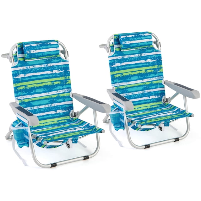 Goplus 2 PCS Folding Beach Chair Adult Lightweight Aluminum Camping Chair with Storage Bag