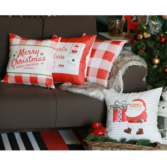 Christmas Themed Decorative Throw Pillow Square Set of 4