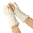 thumbnail image 1 of Xiao Hua Guantes de invierno - Guantes térmicos de felpa blanca, cubremangas elásticos de punto y cubremangas cortas, mangas de moda, talla única, guantes cálidos para clima frío, 3 pares, 1 of 5