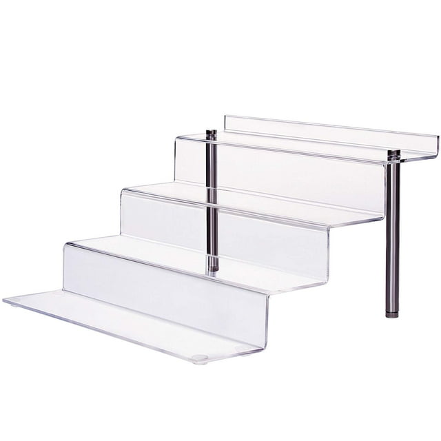 CECOLIC Acrylic Riser Shelf 4 Tier Clear Display Stand for Collectibles Pop Figures, Cupcakes, Perfumes, Display Risers for Decorating & Organizing - 11.8 x 10.8 x 6.5 in (Large, 1 Pack)