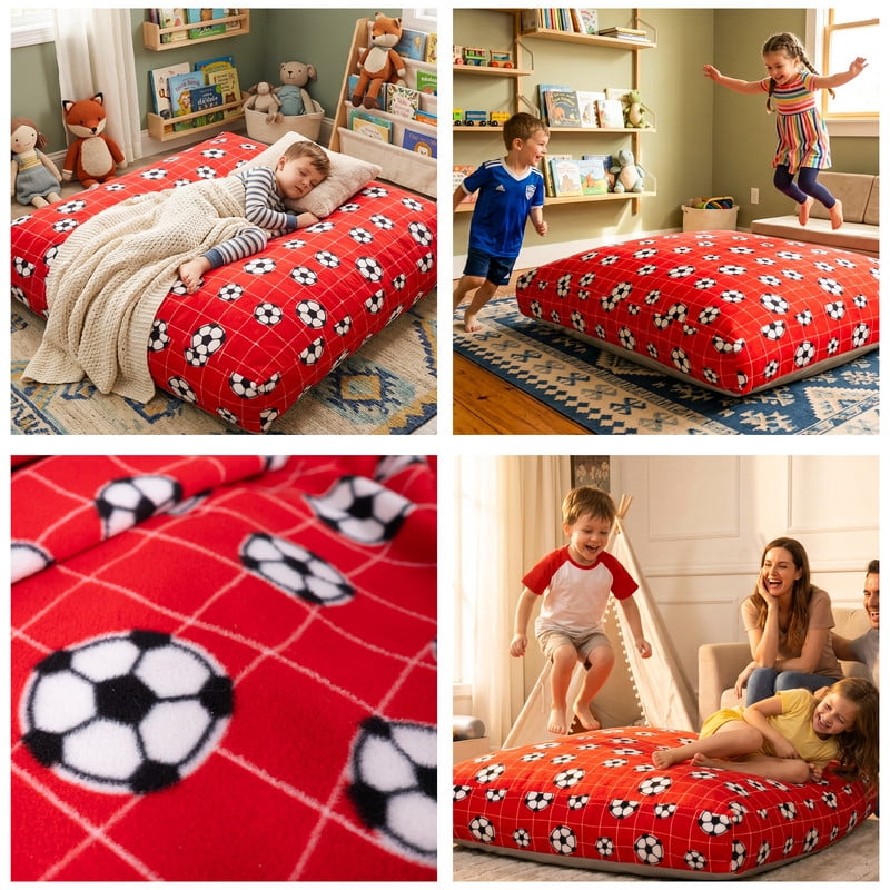 Sensory Crash Pad for Kids & Adults,Soft Landing Crash Mat with Foam Blocks,Removable and Washable Cover,Non-Slip Bottom for Jumping, Relaxing & Play,48" x 48"