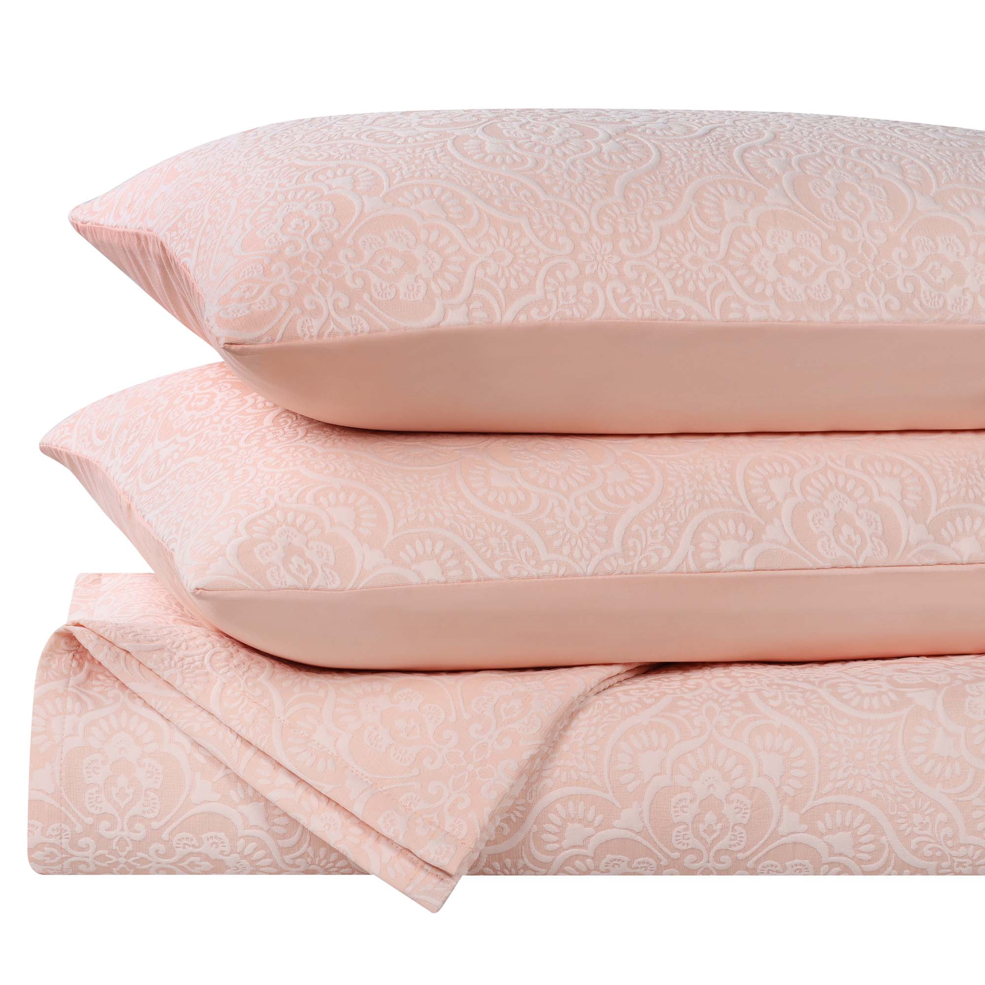 Superior Enzy Floral Matelasse Bedspread and Sham Set, 3-Piece Soft Textured Jacquard Bedspreads, California King, Peach