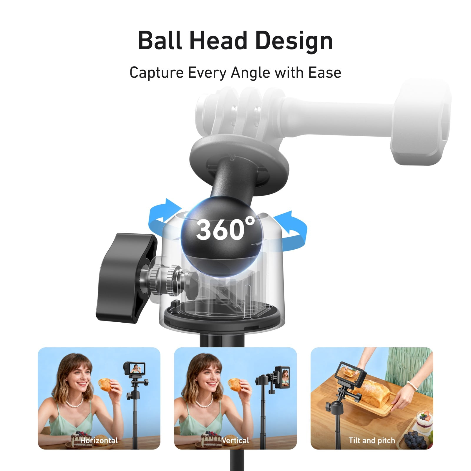Mini Selfie Stick 3.0 is Compatible with Action Cameras, 2-in-1 Lightweight Selfie Stick & Tripod with 360° Ball Head for DJI Action, GoPro & Insta360