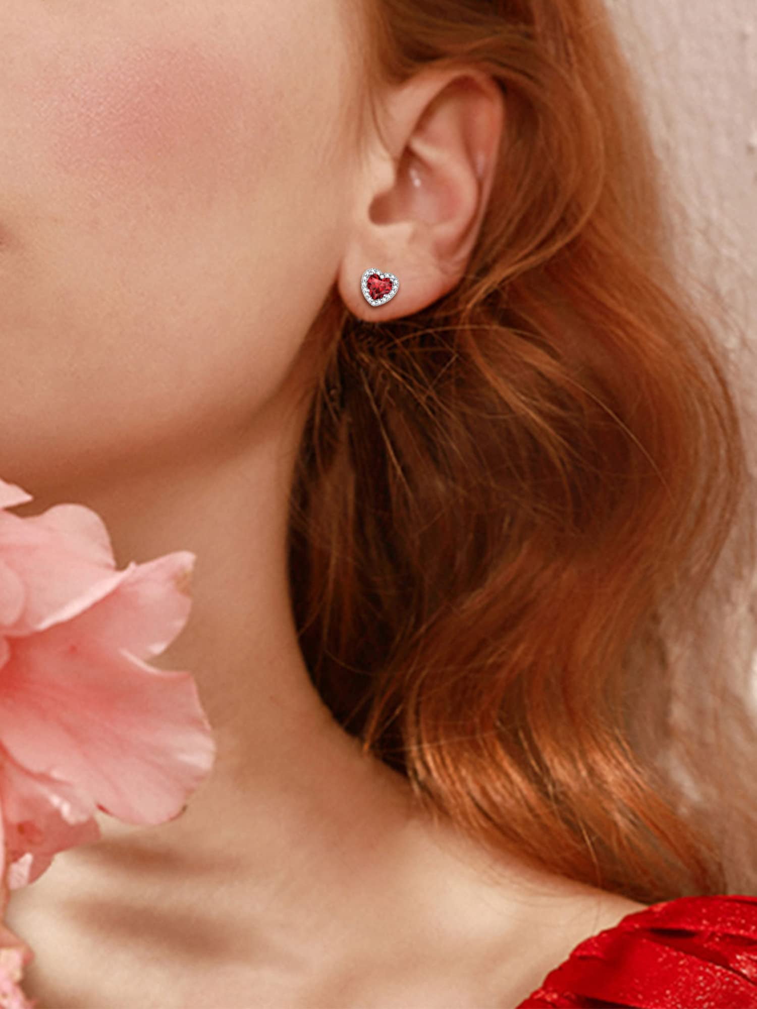ChicSilver Red Birthstone Stud Earrings Heart Cut Cubic Zirconia Hypoallergenic Jewelry Sterling Silver Birthday Mother's Day Gifts for Women Mom