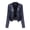 Navy, variant on Women's Leather Jacket Casual Long Sleeve Printed Turndown Collar Zipper Jacket Motorcycle Jacket Navy