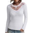 thumbnail image 4 of IMENGL Long Sleeve Shirts for Women Casual Lace Mesh Gothic Layering Ribbed T-Shirt Soft Women's Basic Tee Long Sleeve Tops,White, 4 of 5