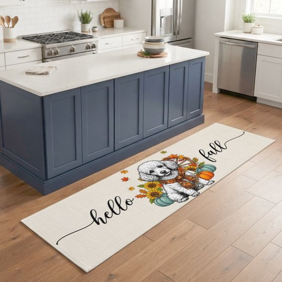Hallway Runner Rug 2'x6', Thanksgiving Fall Kitchen Runner Rugs Non-Slip Carpet Mats, Country Dog Pumpkin Sunflower Maple Leaf Bedside Rugs Runners Washable Floor Carpet for Bathroom Laundry Room