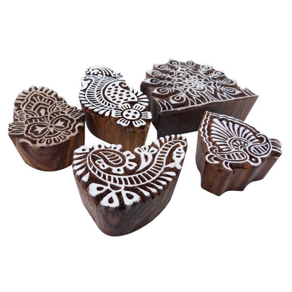 Hand Carved Textile Printing Block Border Stamps Stamp For Clay Lot Of 5 Pcs