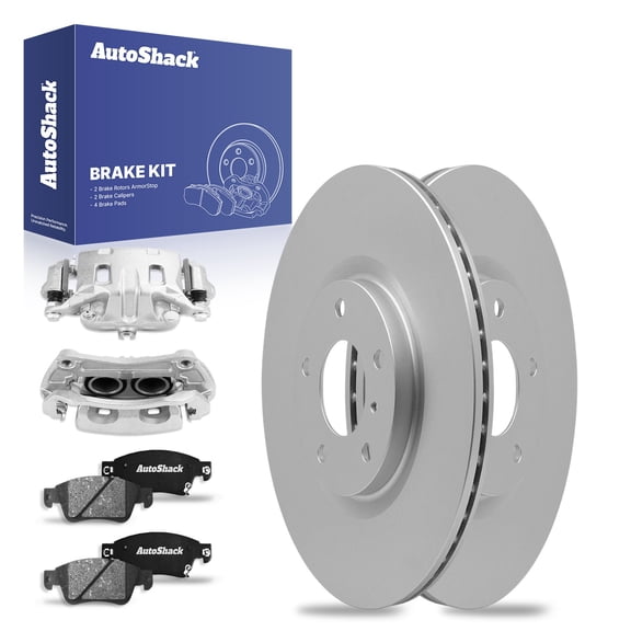 AutoShack Front Brake Rotors Ceramic Brake Pads Calipers | Replacement for 2009-2010 INFINITI G37 3.7L V6 AWD | Coated | 8-PC Brake Kit | ArmorStop