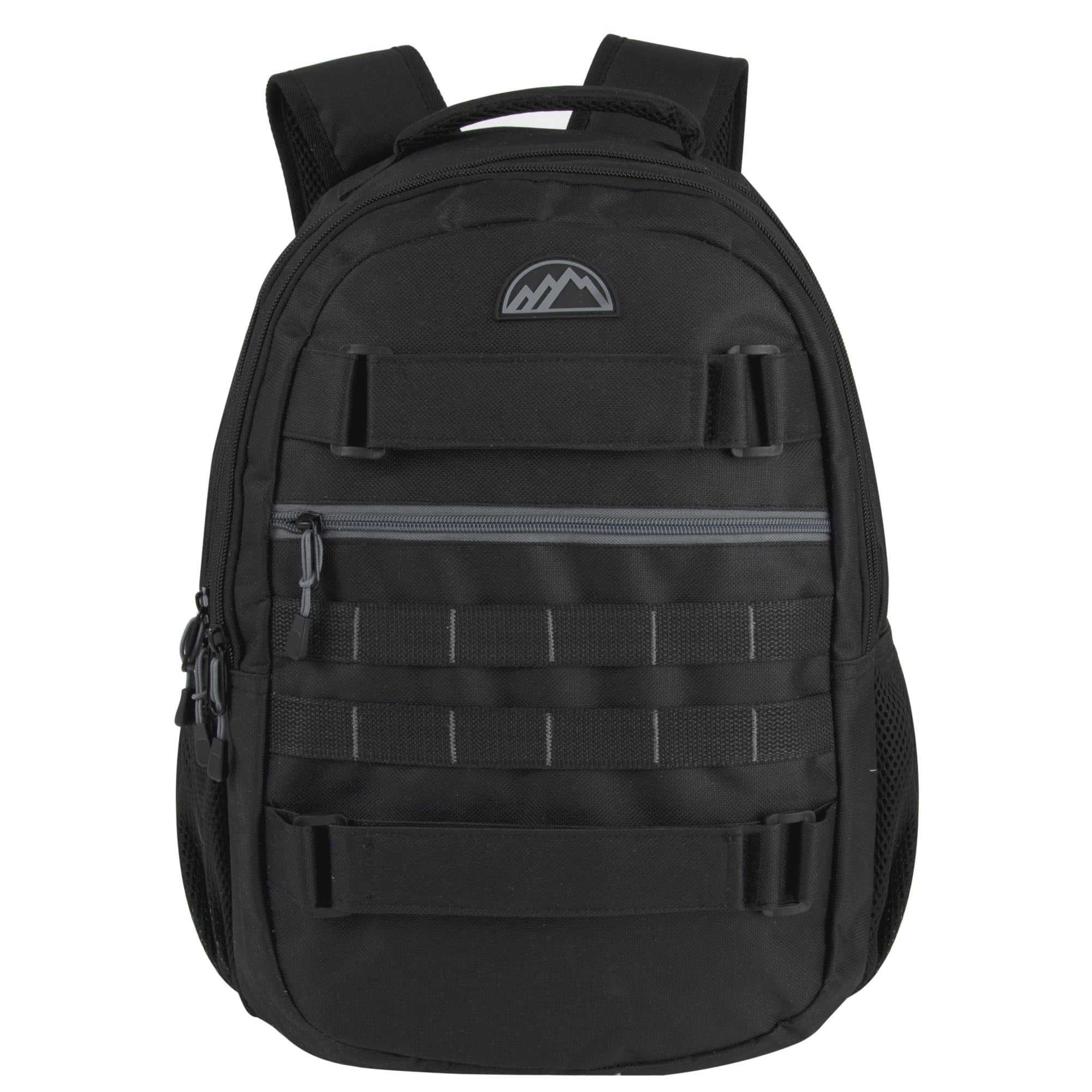 Trail Maker 24 Pack of Bulk Wholesale 19 Inch Heavy Duty, Dual Compartment, Laptop Backpacks with Skateboard Straps for Work, School, College, Skating, Charity and Homeless Donation in All Black Pack