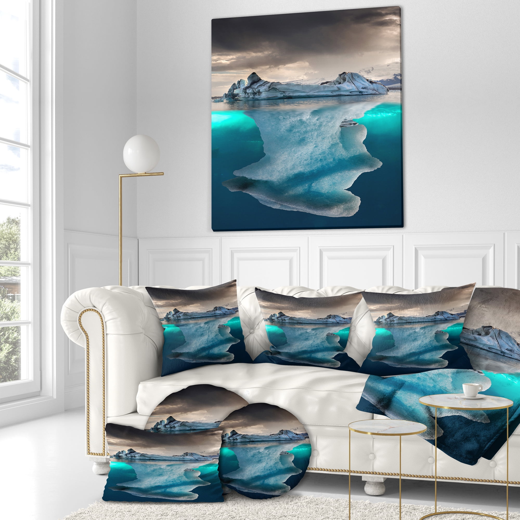 Designart Large Iceberg in Sea - Seascape Photography Throw Pillow - 16x16