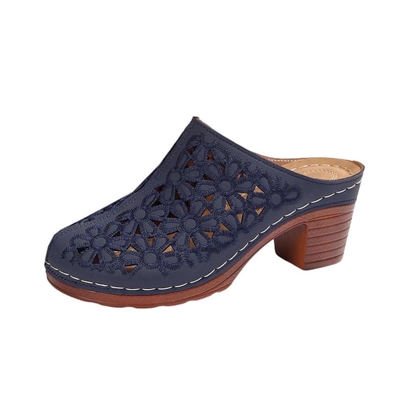 Wensltd Women's Closed Toe Sandals Summer Fashion Thick Sole Block Heel Sandals Outdoor Stylish Comfort Slippers Navy