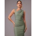 thumbnail image 4 of Mint Green Womens Elegant Asymmetric One-Shoulder Sleeveless Sheath Midi Dress, 4 of 6