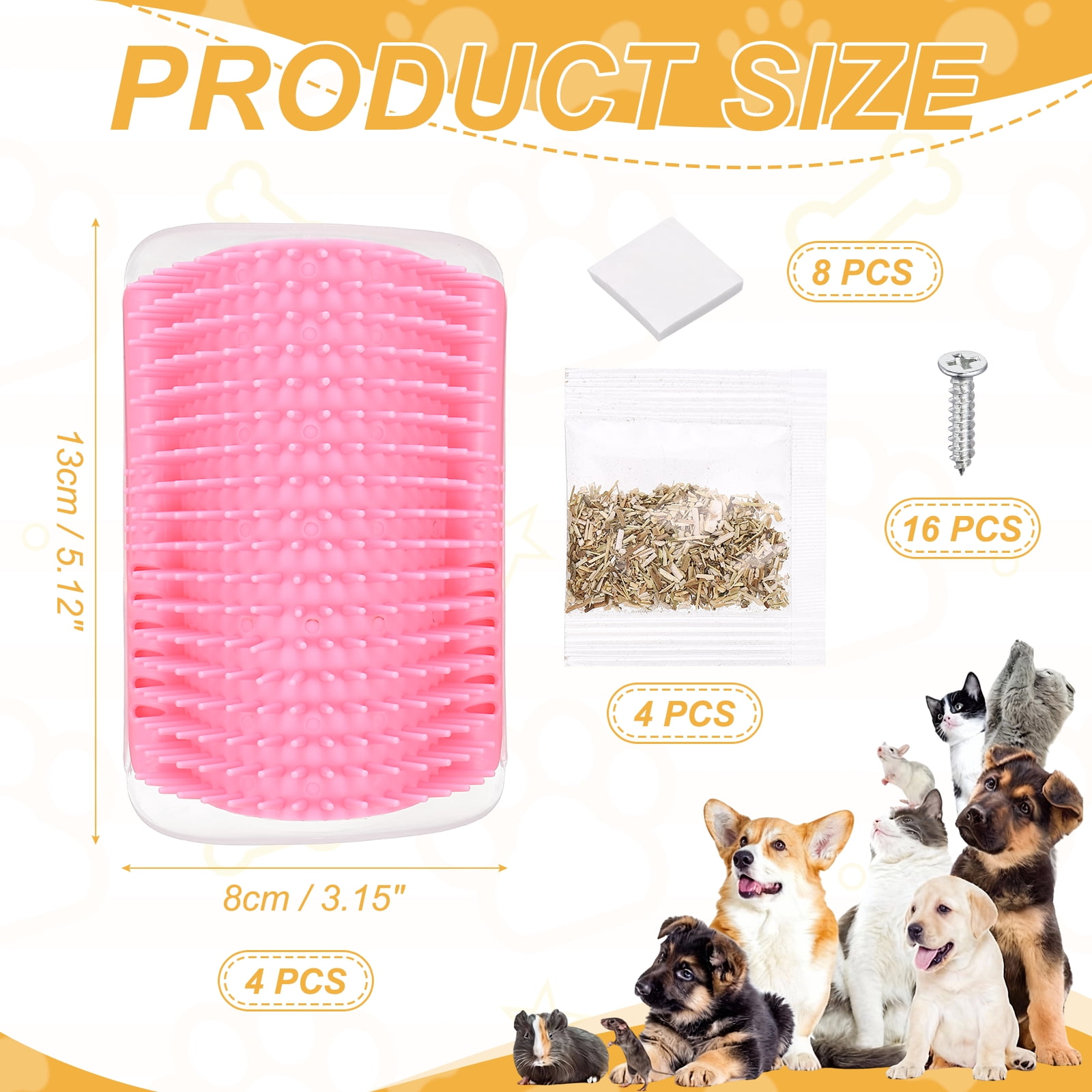 Uxcell Self Grooming Cat Brush, Cat Self Groomer Scratcher with Catnip Softer Cat Face Scratchers Wall Corner Groomer Massage Combs (4Pcs, S, Pink) for Long Short Fur Pets/Kittens/Puppies