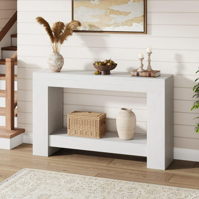 Farmhouse Console Table with Storage, 47 Inch Wide 2-Tier Sofa Table, Entryway Table for Living Room, Hallway, or Foyer