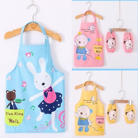 

Pengpengfang 3Pcs/Set Kids Apron Cartoon Animal Print Wasterproof Breathable Children Baking Apron with Sleeves for Christmas Gift