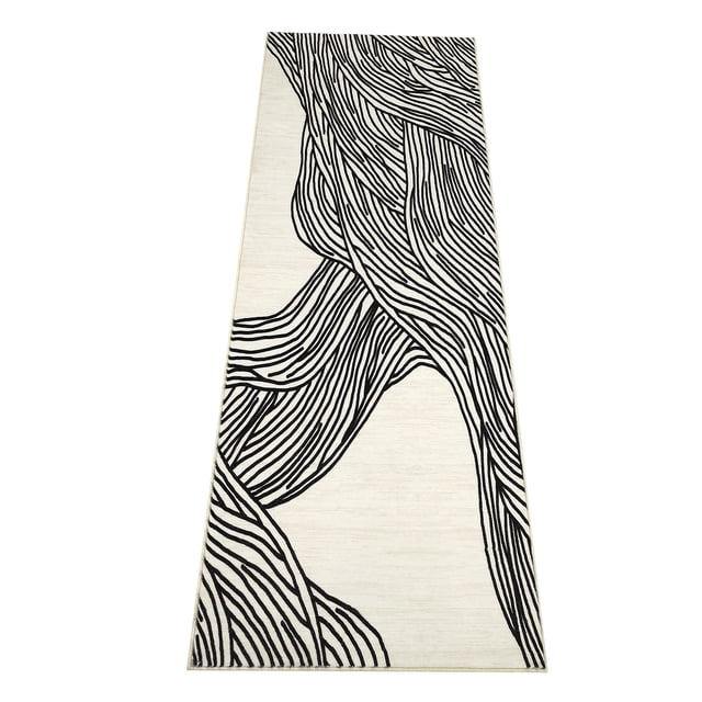 Modern Washable Runner Rug - Abstract Striped Carpet, Non-Slip Low Pile, Mark Resistant, Machine Washable Accent Rug - Entryway, Hallway, Kitchen, Laundry, Bedroom, Living Room