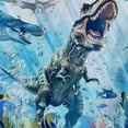thumbnail image 5 of Orinice Funny Cat Ride Dinosaur Shower Curtain Nautical Cool Ocean Animals Cats Pet Lovely Watercolor Blue Coastal Boys Girls Polyester Fabric Curtains Bathroom Set Hooks  36x72, 5 of 7