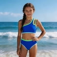 thumbnail image 2 of Ymyiu Teen Tankini Swimsuits Girls Swimsuit Bikini Set 2 Piece Bathing Suits Color Block Criss Cross Swimwear Size 11-12 Years (Blue,11-12 Years), 2 of 6