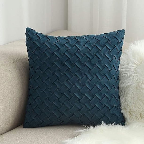 Xiao Hua Funda de cojín decorativa con diseño de tejido de canasta, de ante súper suave, cuadrada y lisa, para sofá o coche (azul oscuro, 45,7 x 45,7 cm)