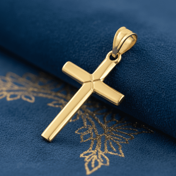 Vinali 14K Solid Yellow Gold Latin Cross Pendant for Women & Teens
